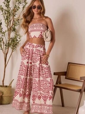 Homestead Printed Wide Leg Pant and Strapless Crop Top
